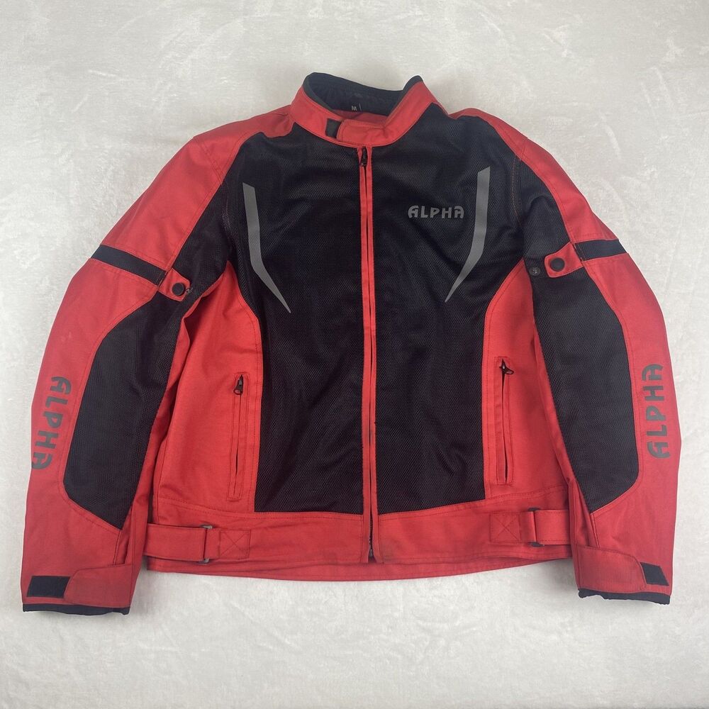Alpha Cycle Gear Motorcycle Jacket Mens Medium Red Black Armored Riding CE